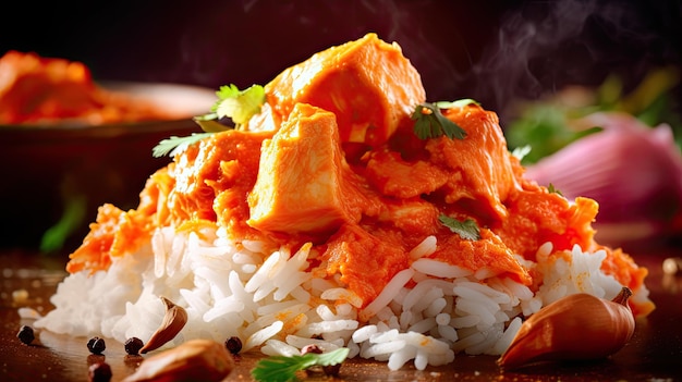 Chicken tikka masala un piatto composto da pezzi di pollo marinati arrostiti