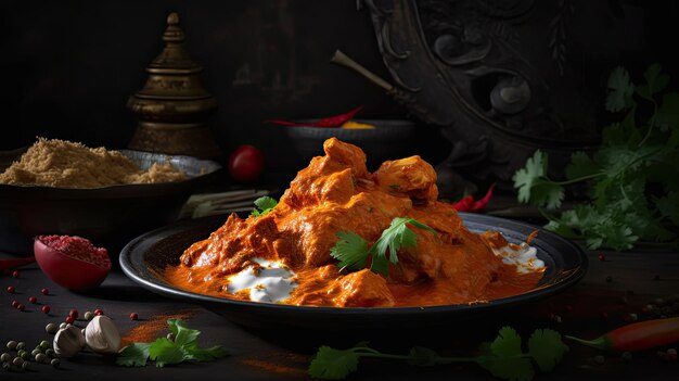 Chicken tikka masala un piatto composto da pezzi di pollo marinati arrostiti