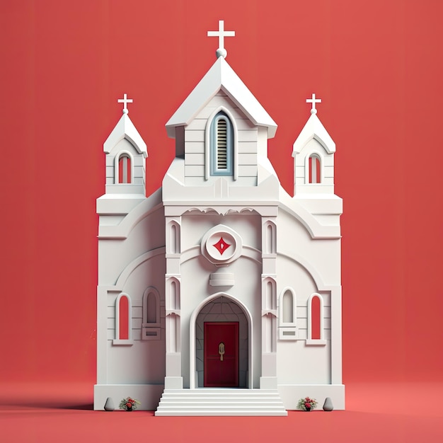 Chiesa 3d stile catroon Colori piatti Concetto di edificio dettagliato AI generato