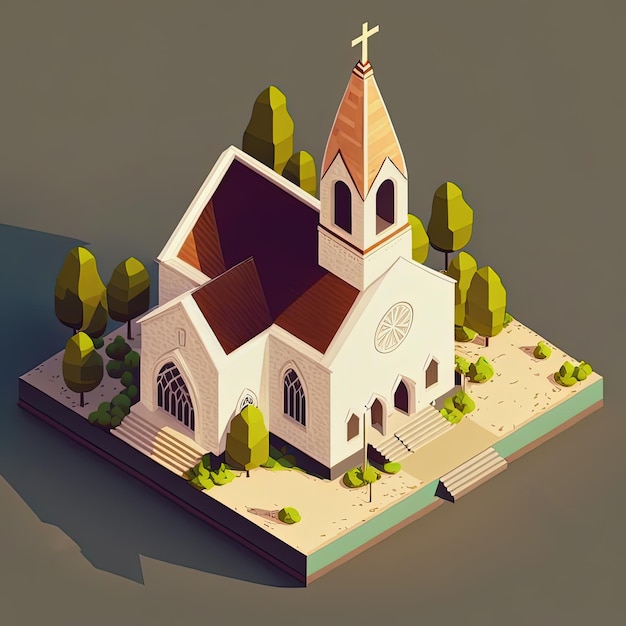 Chiesa della città dei cartoni animati Isometria del design del gioco IA generativa