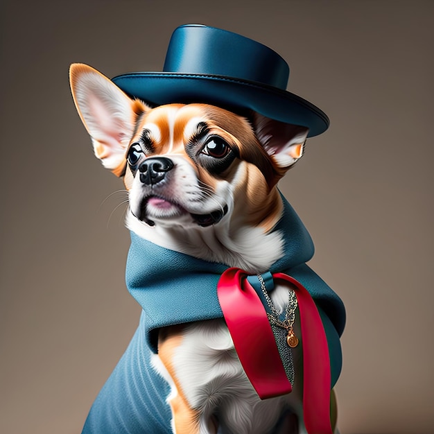 Chihuahua che indossa abiti e accessori alla moda Ritratto di animali domestici in abiti Moda per cani