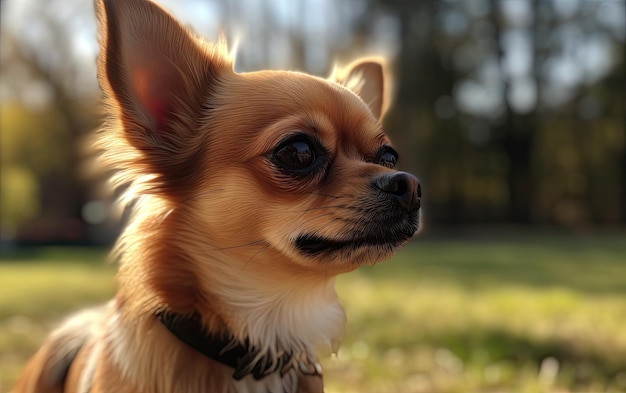 Chihuahua è seduto sull'erba nel parco professionale pubblicità post foto ai generato