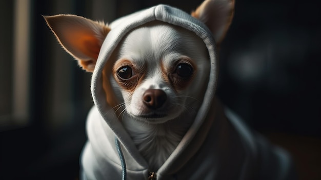 Chihuahua in felpa con cappuccio AI generativa