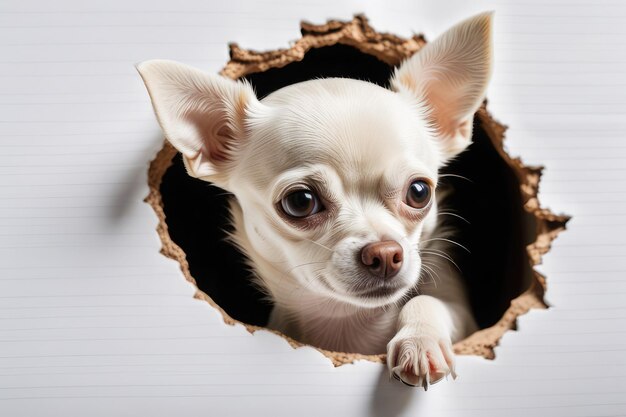 Chihuahua in un buco bianco
