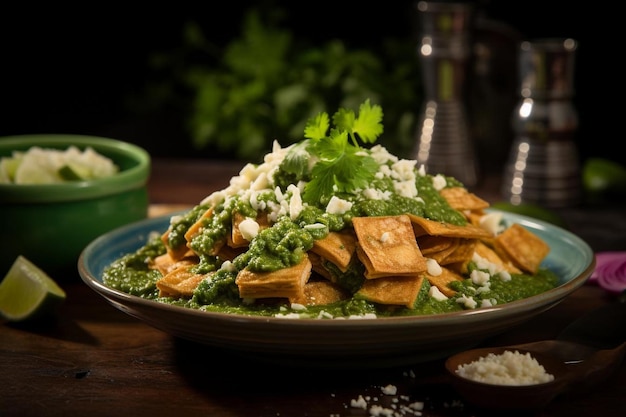 Chilaquiles verdes guarnite con cilantro