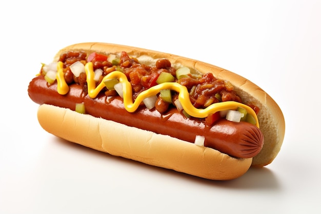 Chili Dog su sfondo bianco Ai generativa