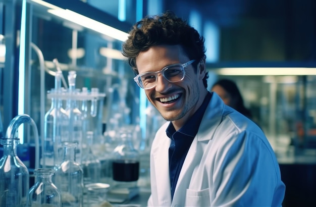 chimico sorridente nell'industria chimica di laboratorio