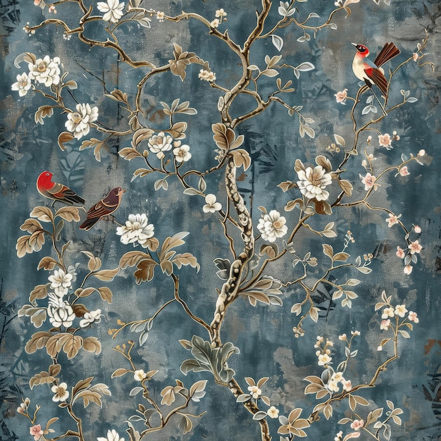 Chinoiserie motivi floreali fiori e uccelli che cantano la bellezza del design tradizionale cinese e un