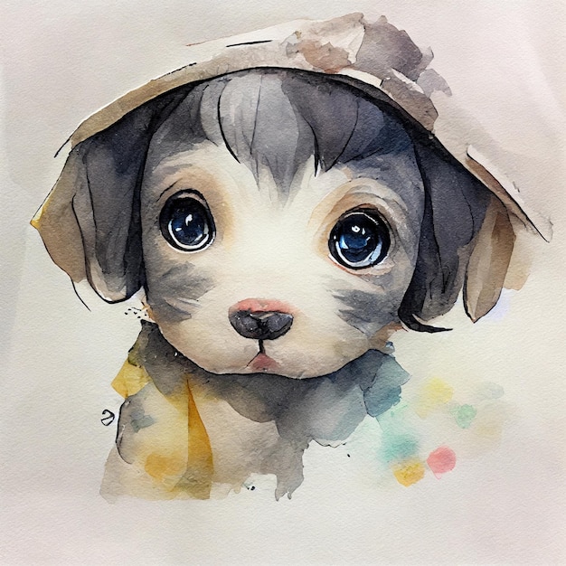 Chinook. Adorabile cagnolino. Illustrazione ad acquerello con macchie di colore. Tutte le razze canine