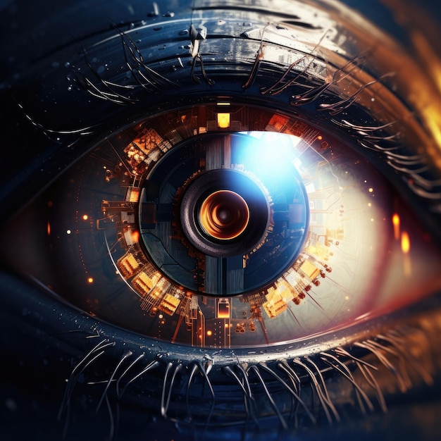 Chip del sensore impiantato nell'occhio umanoOcchio di intelligenza artificiale Ai generativa