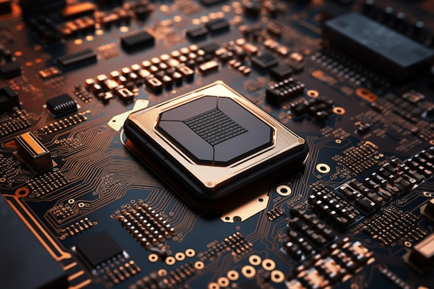 Chip dell'unità processore CPU nella generazione di ai dello sfondo della scheda madre del computer
