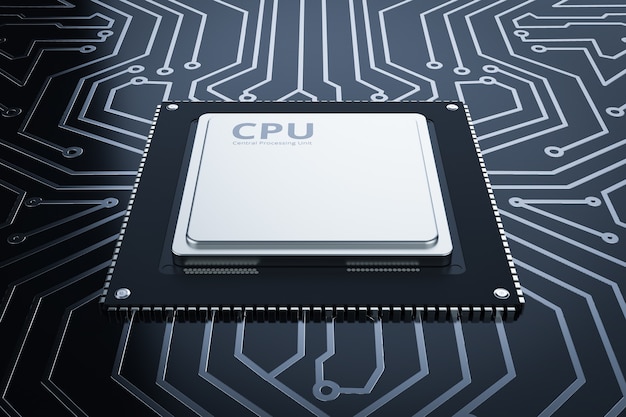 Chip della cpu di rendering 3D su circuito nero