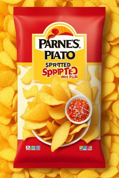 Chip di patate ondulate croccanti con pacchetto realistico poster di promozione vettoriale 3D con snack ondulati croccanti