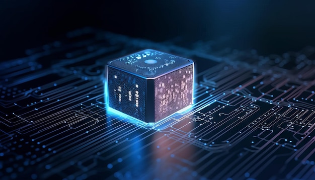 Chip di processore Ai della tecnologia cubo concetto di apprendimento dell'intelligenza artificiale generativa ai