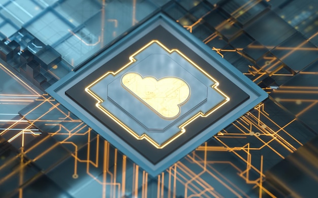 Chip e cloud computing soggetto di scienza e tecnologia rendering 3d