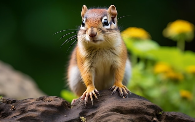 Chipmunk in piedi sulla roccia AI