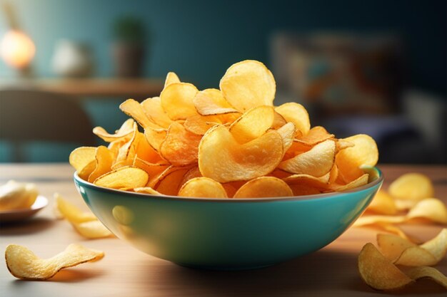 Chips di patate allettanti ben disposti in una ciotola pronta per lo spuntino