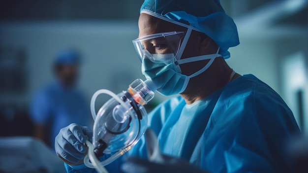 Chirurgi che eseguono un'operazione in sala operatoria immagine tonata con poca profondità di campo generativa ai