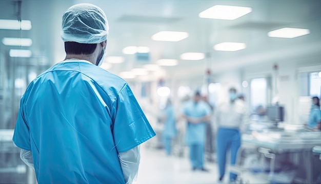 Chirurgo in piedi con le braccia incrociate nella sala operatoria dell'ospedale