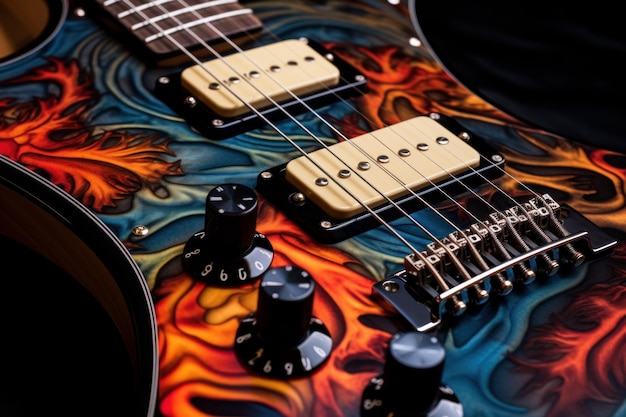 Chitarra armonica Closeup Macro strumento rock Generate Ai