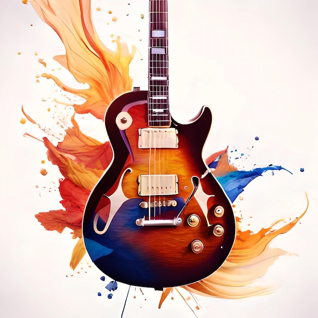 chitarra astratta dell'acquerello che esplode con movimento colorato