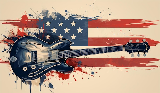 chitarra elettrica e lo striscione della bandiera americana USA