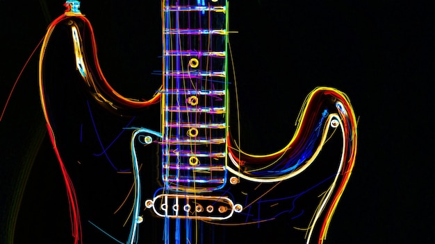 chitarra elettrica . pittura al neon di colore astratto.