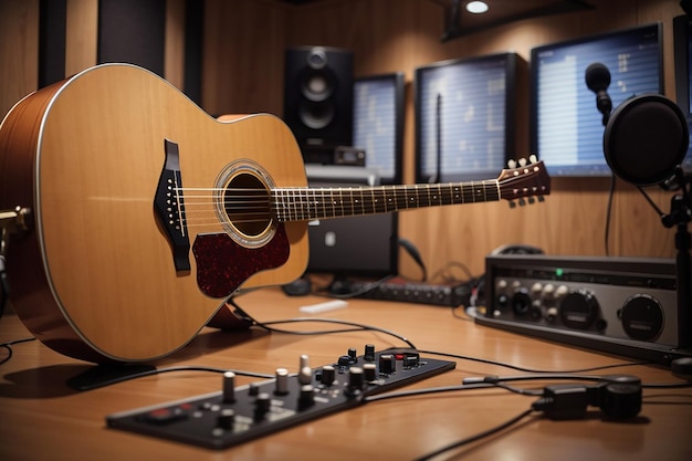 Chitarra fotoacustica in studio di registrazione