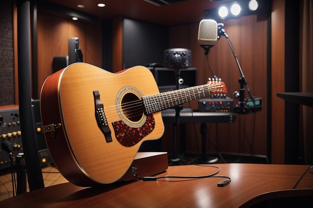 Chitarra fotoacustica in studio di registrazione