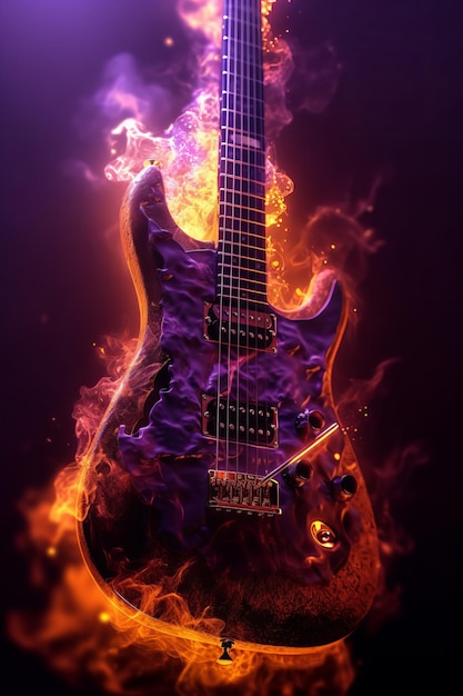 Chitarra heavy metal in fiamme