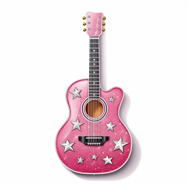 chitarra rosa con le stelle su uno sfondo bianco generativo ai