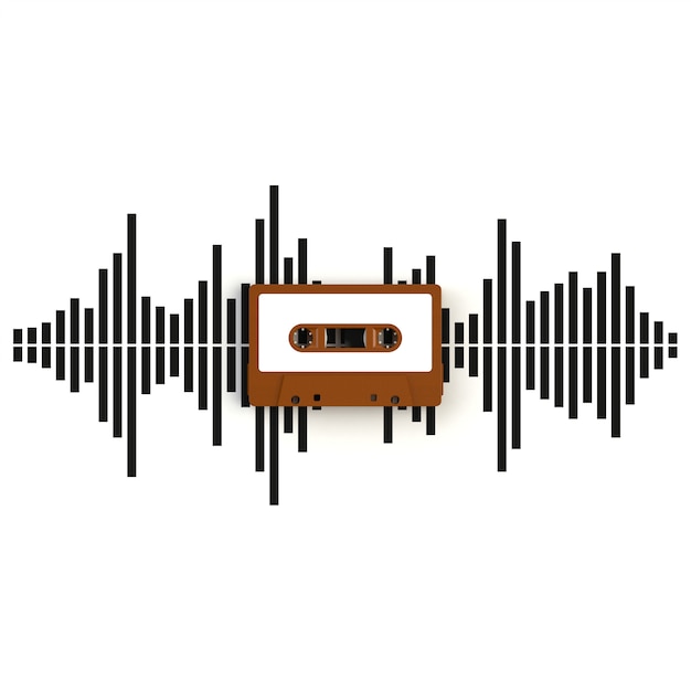 Chiuda in su della cassetta del nastro audio dell'annata con le onde sonore