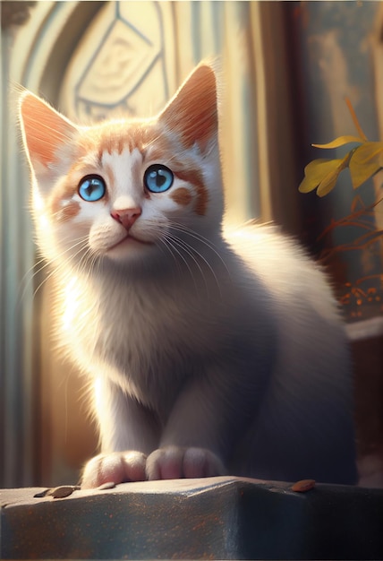 Chiuda in su di un gatto con gli occhi azzurri generativa ai