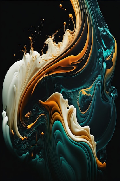 Chiuda in su di una pittura liquida su uno sfondo nero ai generativa