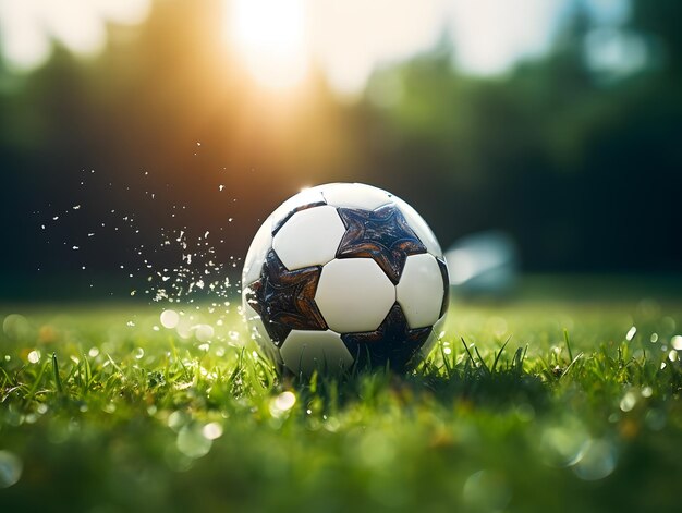 Chiuda in su pallone da calcio su erba verde