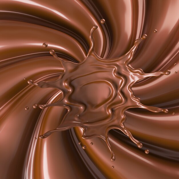 Chiuda su del fondo della spruzzata del cioccolato fondente, l'illustrazione 3d.