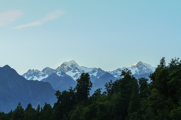 Chiudere il Monte Cook / Aoraki e il Monte Tasman al mattino, Isola del Sud della Nuova Zelanda