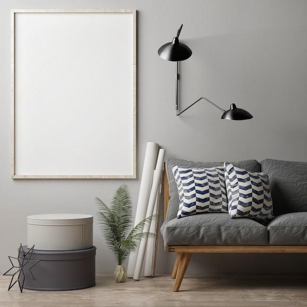 Chiudere un poster vuoto Retro divano con decorazioni per la casa