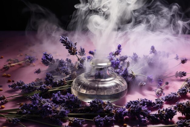 Chiudi lavanda con fumo di profumo profumato