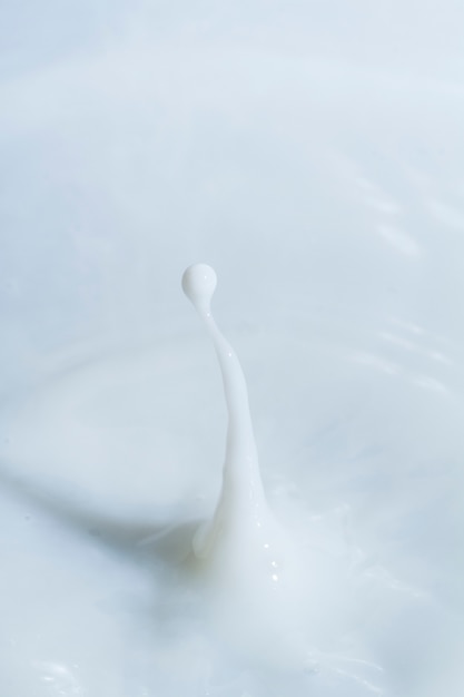 Chiudi vista di una goccia di latte che colpisce una superficie di latte.