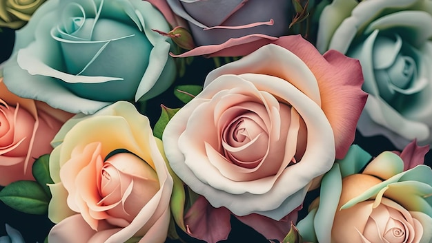 Chiuso bel bouquet di molte rose di colore illustrazione grafica realistica modello banner sfondo San Valentino amore o concetto di matrimonio