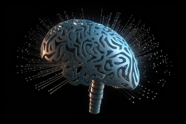 chiusura del cervello combinato o fuso con la tecnologia dell'intelligenza artificiale AI