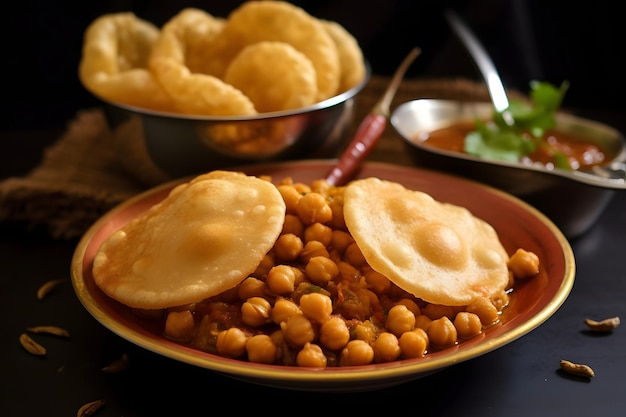 Chole puri o chick pea curry e puri fritto