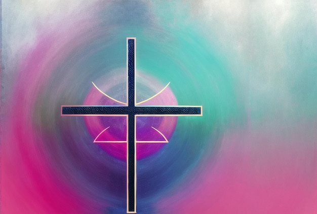 Christian Cross Neon Futuristico Astratto Cyberpunk Domenica delle Palme Venerdì Santo Concetto Ai generato