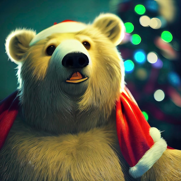 Christmas Polar Bear personaggio simpatico orso polare in scenario natalizio illustrazione animata