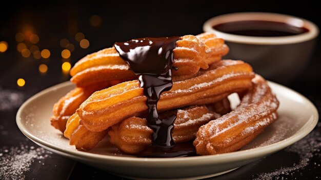 Churros allettanti e delizia di cioccolato