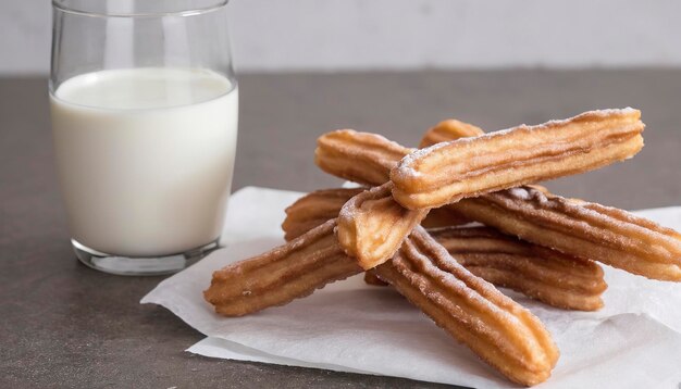 Churros fatti in casa con un bicchiere di latte