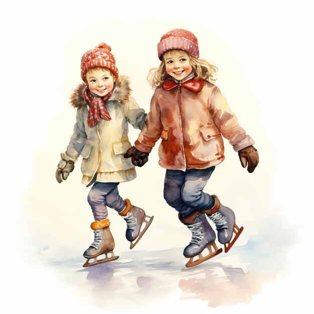 Ci sono due bambini che camminano sul ghiaccio generativo ai