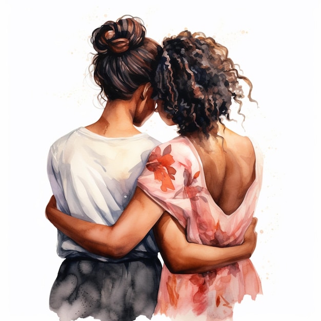 Ci sono due donne che si abbracciano in un dipinto generativo ai