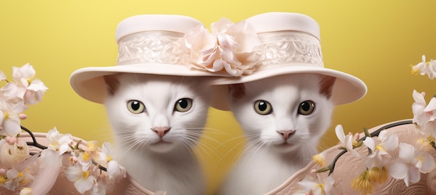 ci sono due gatti che indossano cappelli con fiori sopra l'ai generativa